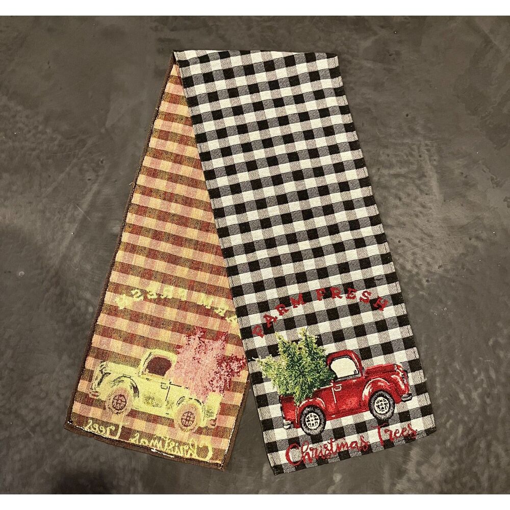 Home Collections by Raghu Christmas Table Runner - Red Truck & Buffalo Plaid